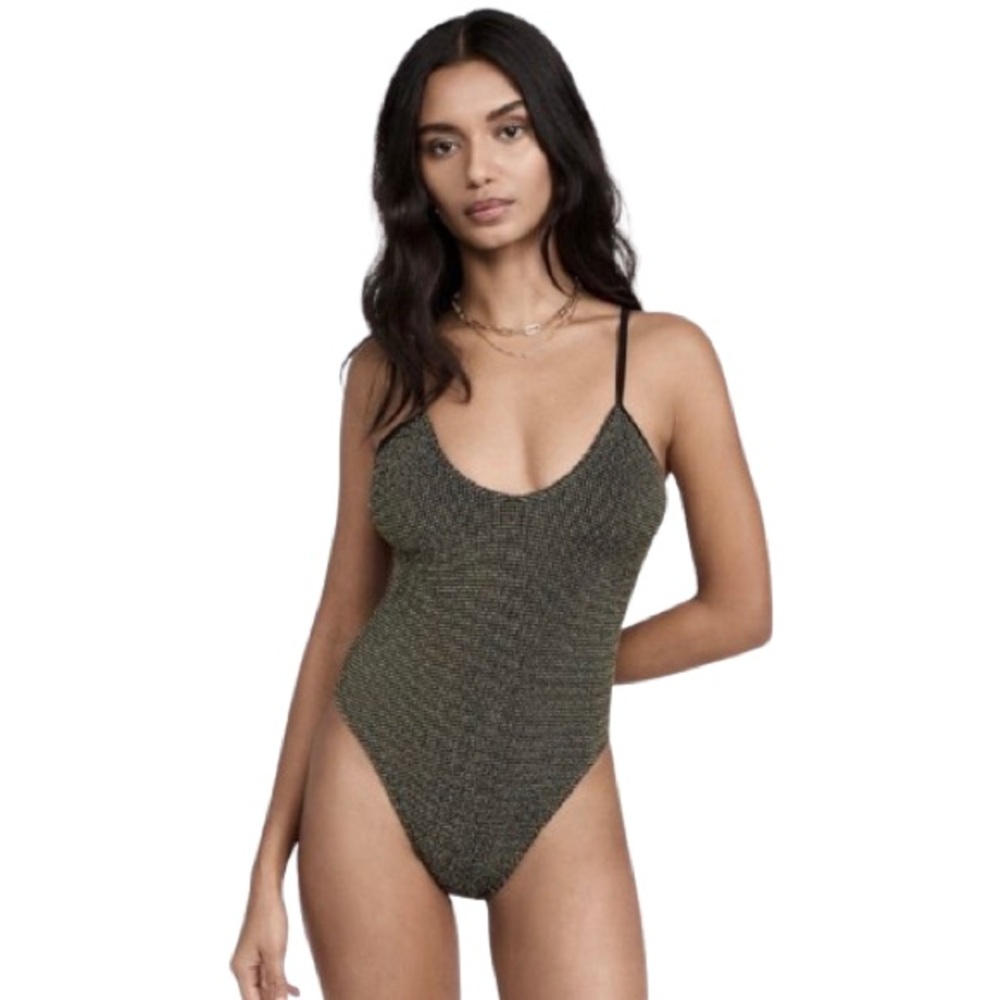 Good American One Piece Always Fits Sculpt Gold Black Swimsuit NWOT Size 5/6